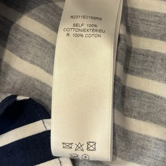 Carolina Herrera NY Shirt 2 Blue White Stripe Button Front Floral Appliqué - Picture 10 of 12